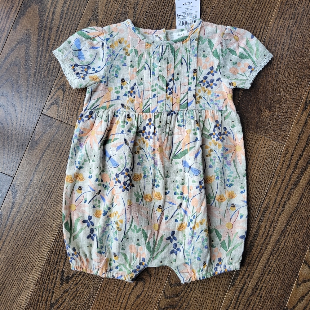 Next Baby Spring Patterened Romper NWT.